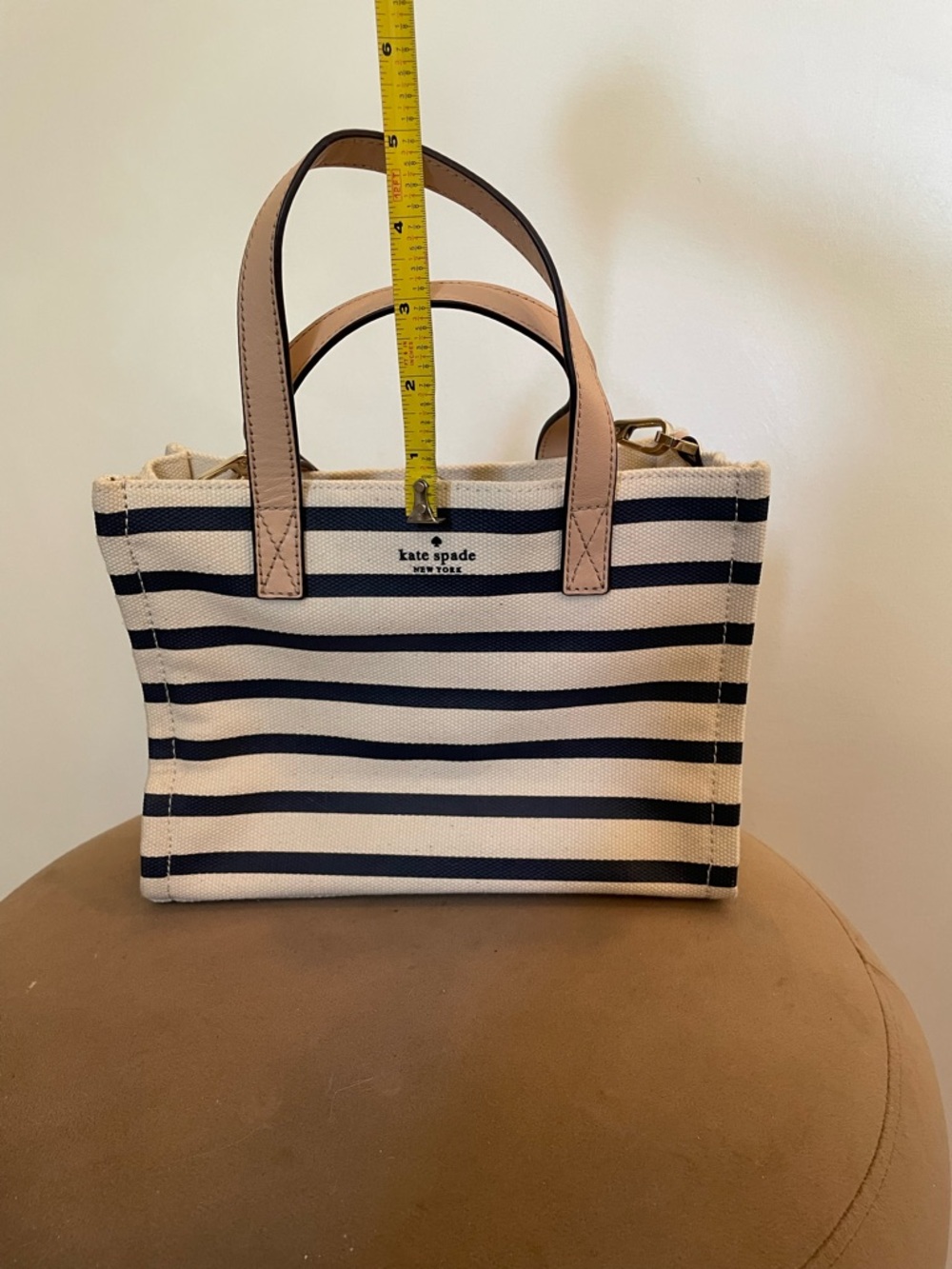 Kate Spade Navy/Cream Striped Canvas Bag with Leather Handles/Strap - Picture 7 of 9